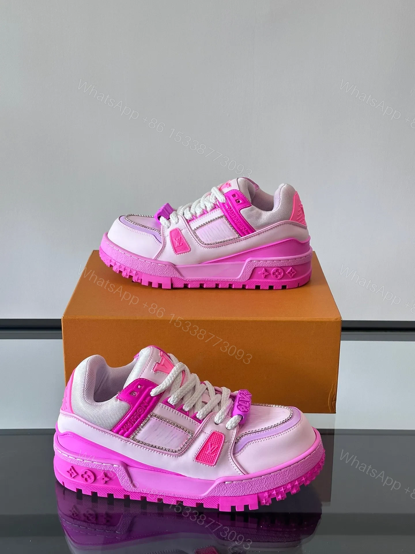 View 4 of LV Men Pink Leather And Mesh Sneakers