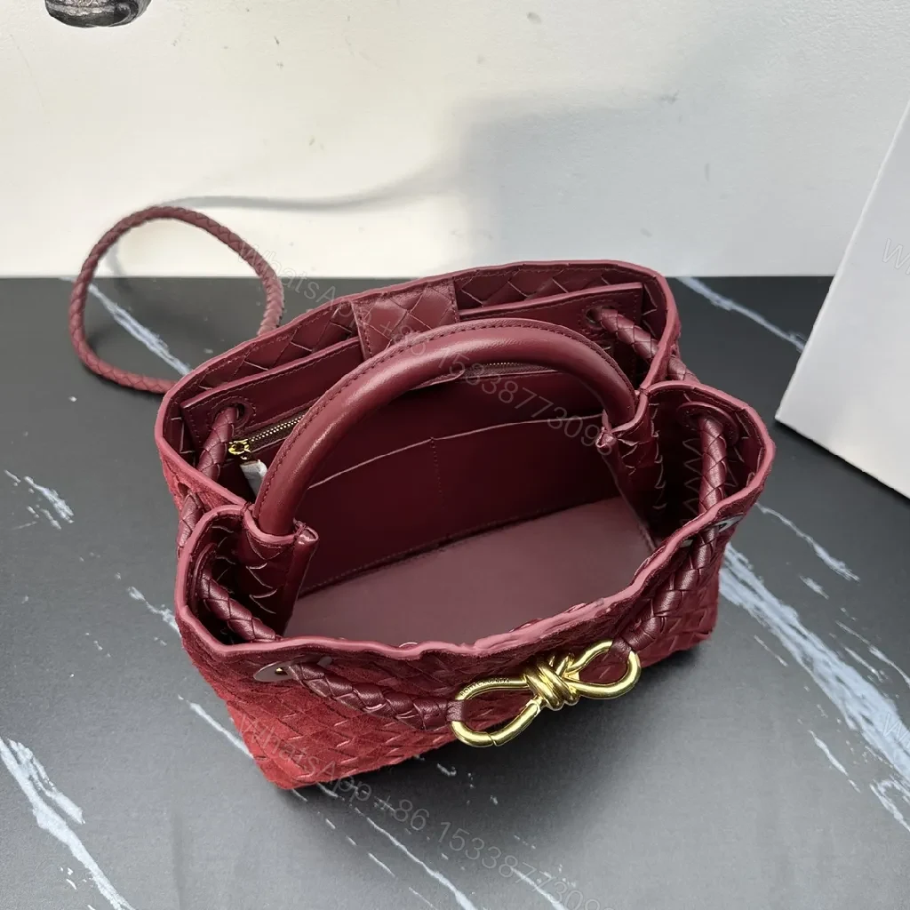 View 4 of Textured Burgundy Weave Everyday Mini Bag with Gold Hardware