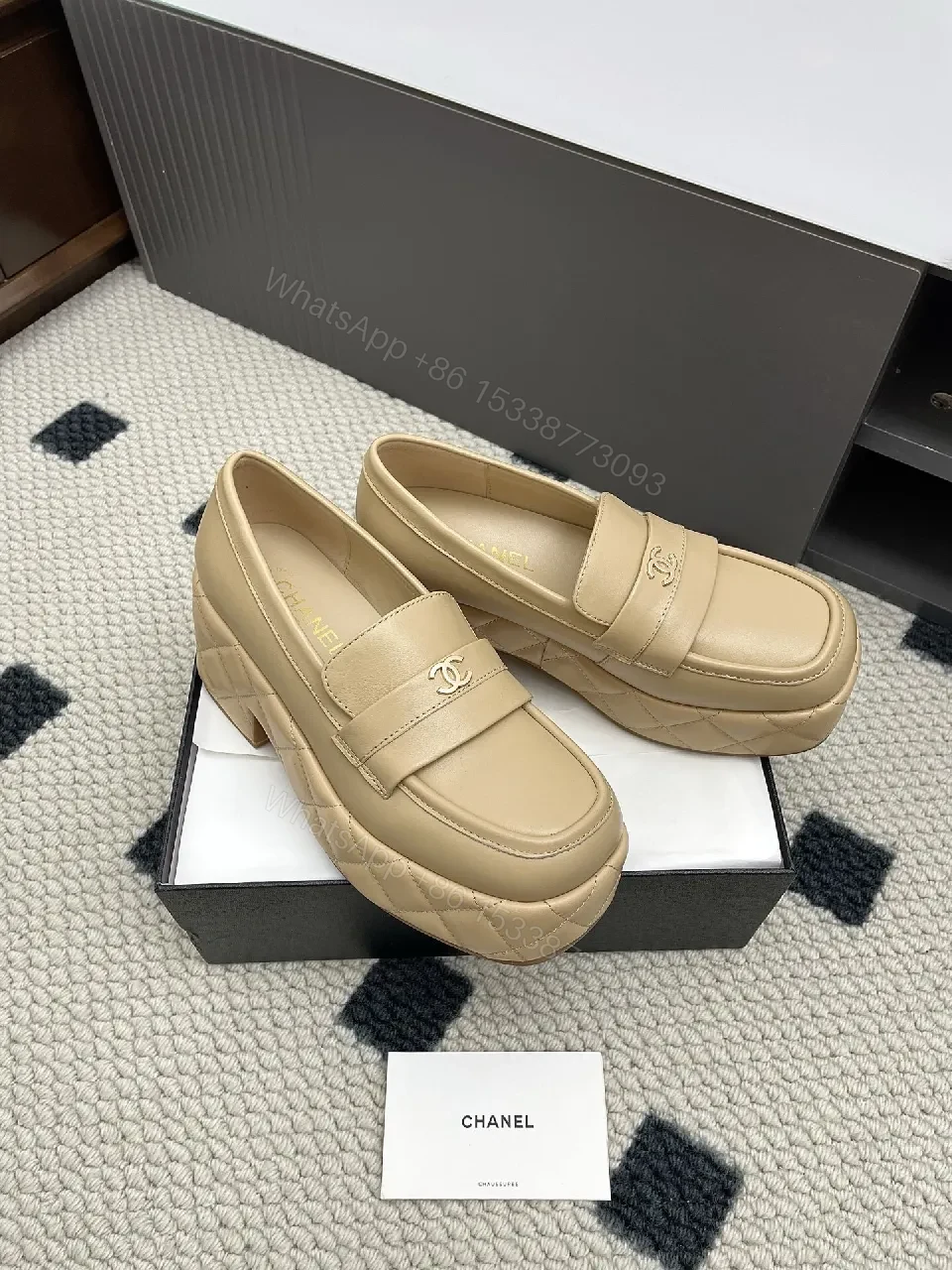 View 5 of Soft-Tone Leather Mules with Gold Logo Leather Mules, Subtle Luxury Footwear