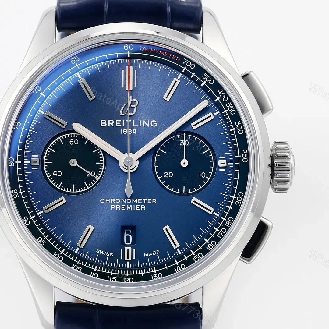 View 6 of GF Factory Breitling Premier B01 Chronograph – Blue Dial, Stainless Steel Case, Leather Strap