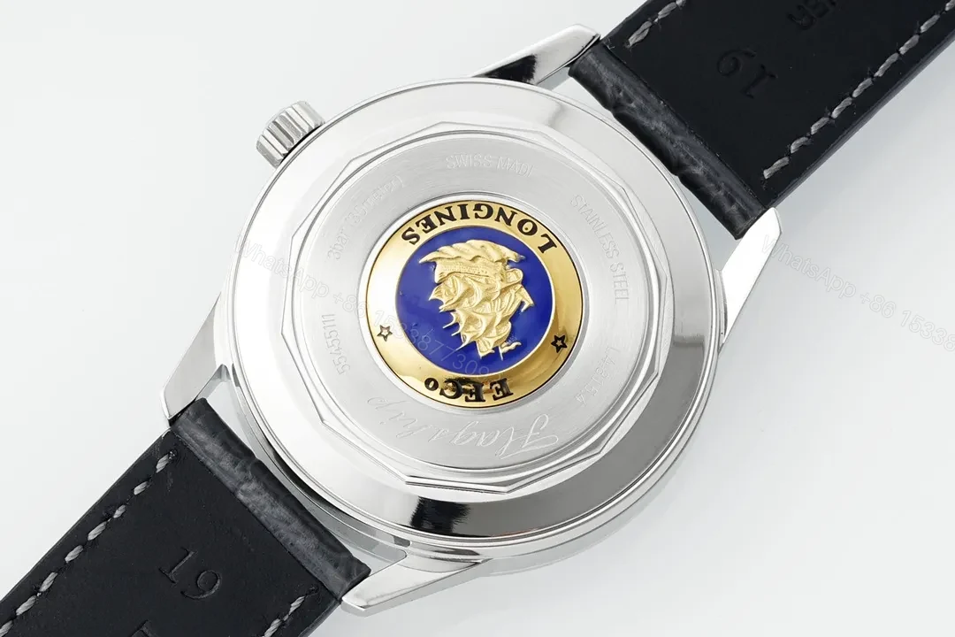 View 9 of Longines Classic Flagship Moonphase Watch Silver Dial Black Leather Strap