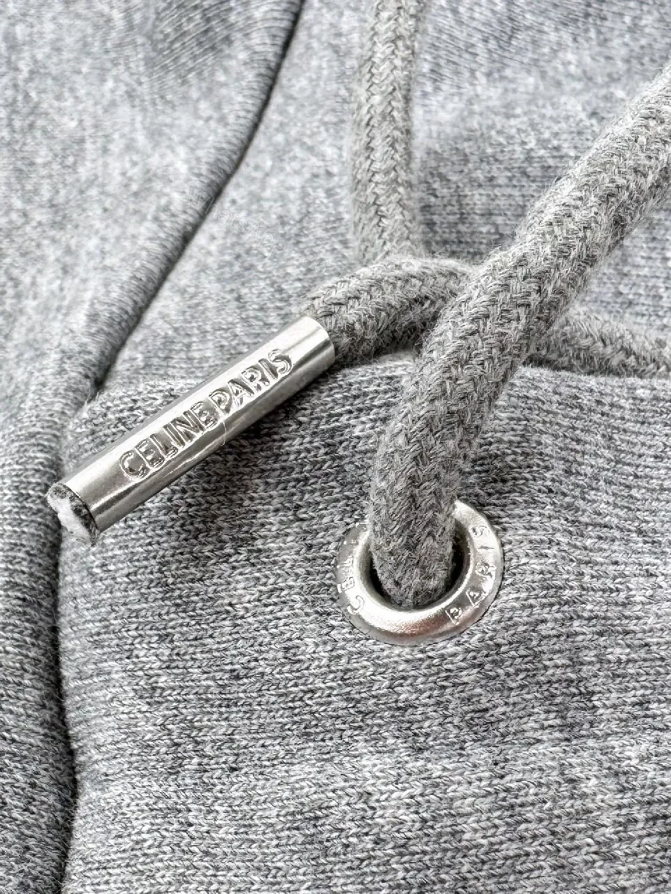 View 9 of Grey Melange Hoodie - Soft Fleece, Logo Detail, Casual Luxury