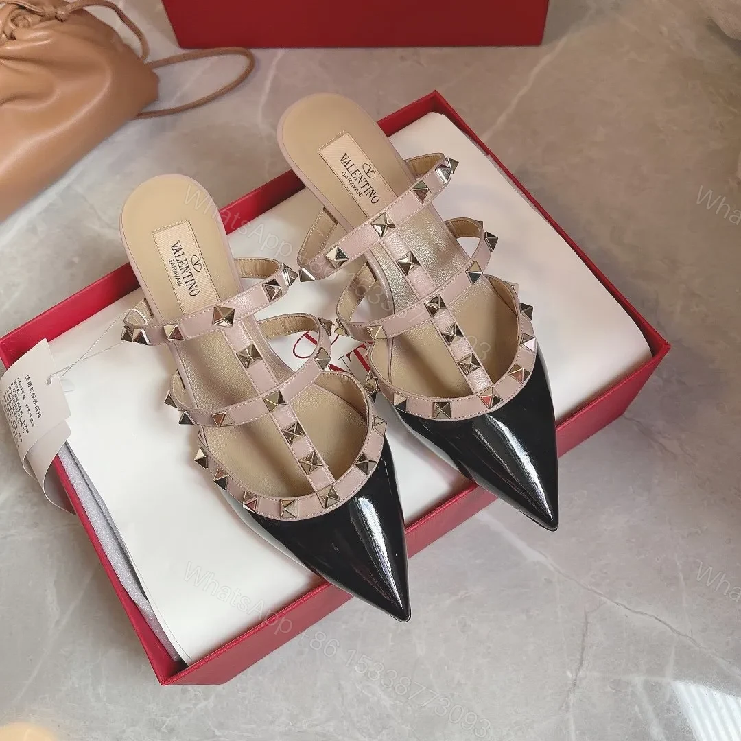 Valentino Women Black Patent Leather Studded Mules — view 1