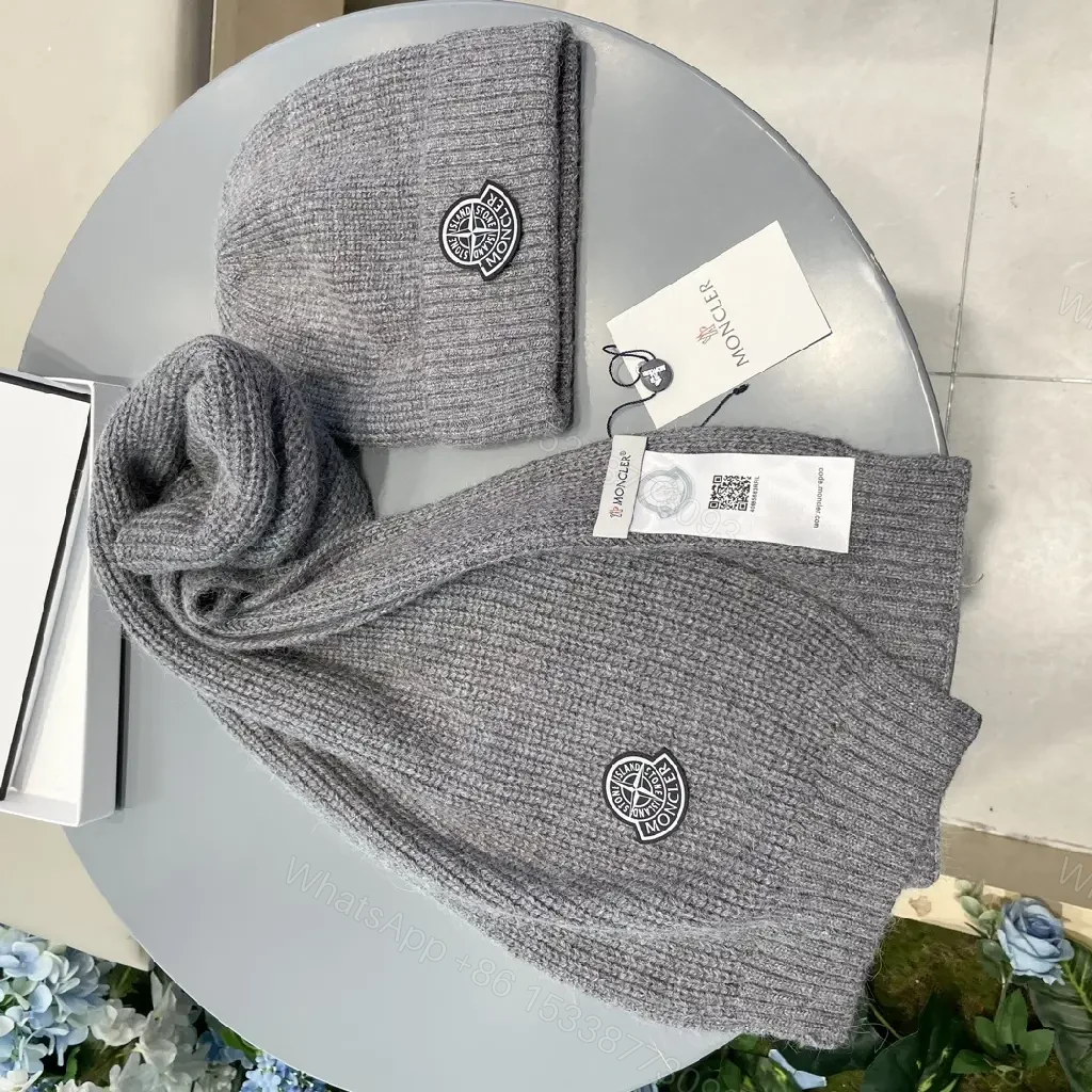 View 3 of Gray Knit Set: Structured Warmth Beanie & Scarf Duo