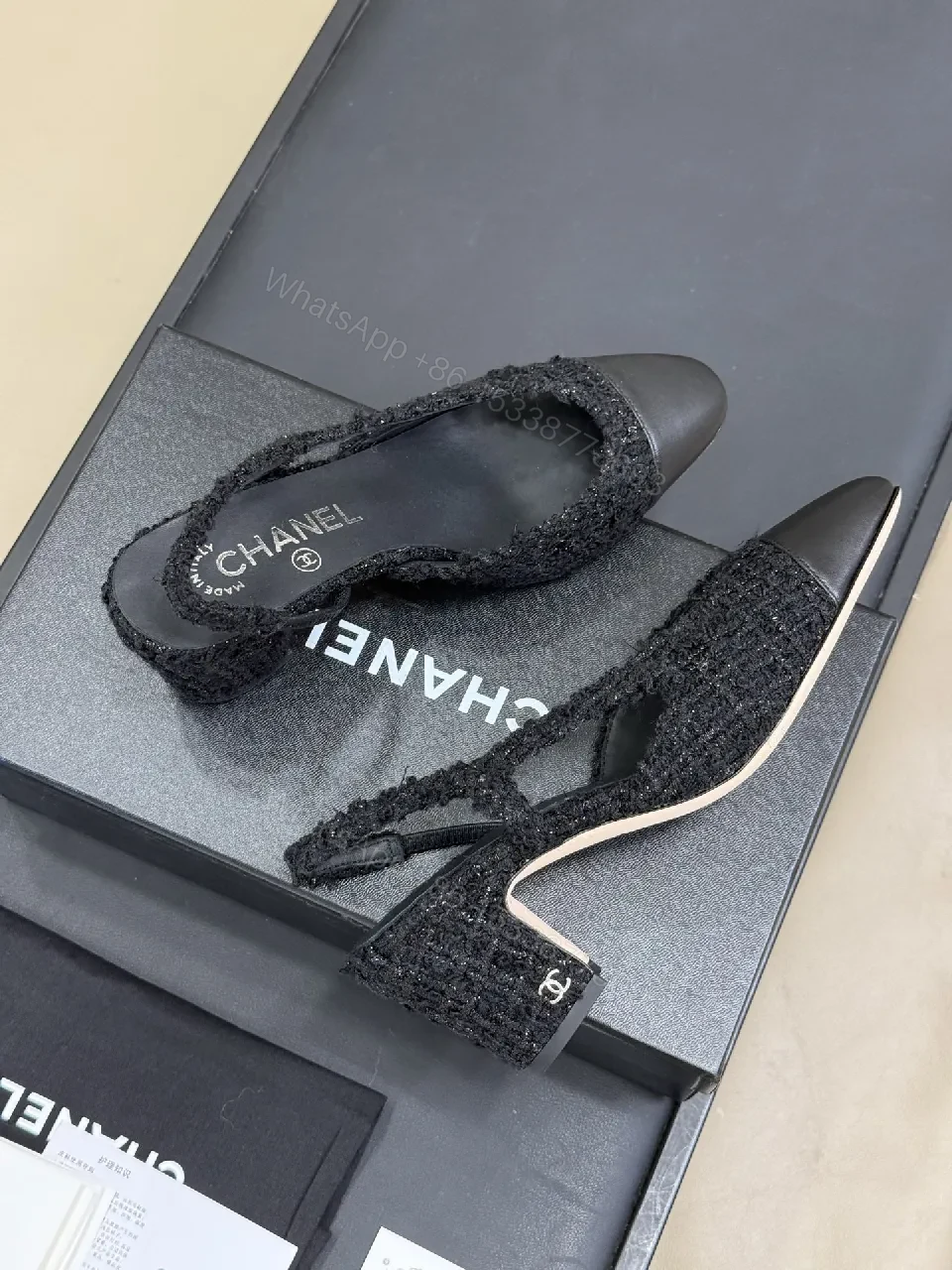 View 4 of Black Tweed Leather Cap-Toe Slingback Pumps, Chic Everyday Style