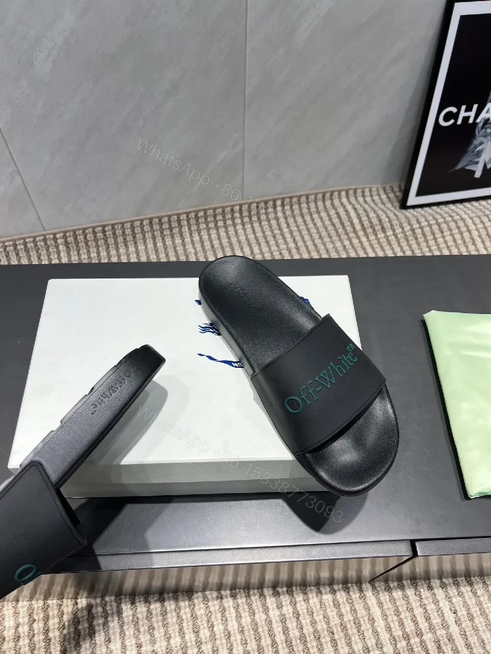 View 9 of Premium Black Slide Sandals – Subtle Logo Comfort