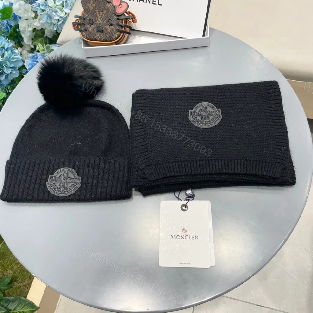 Cozy Black Knit Set: Pom-Pom Beanie & Scarf - All-Season Luxury — view 1