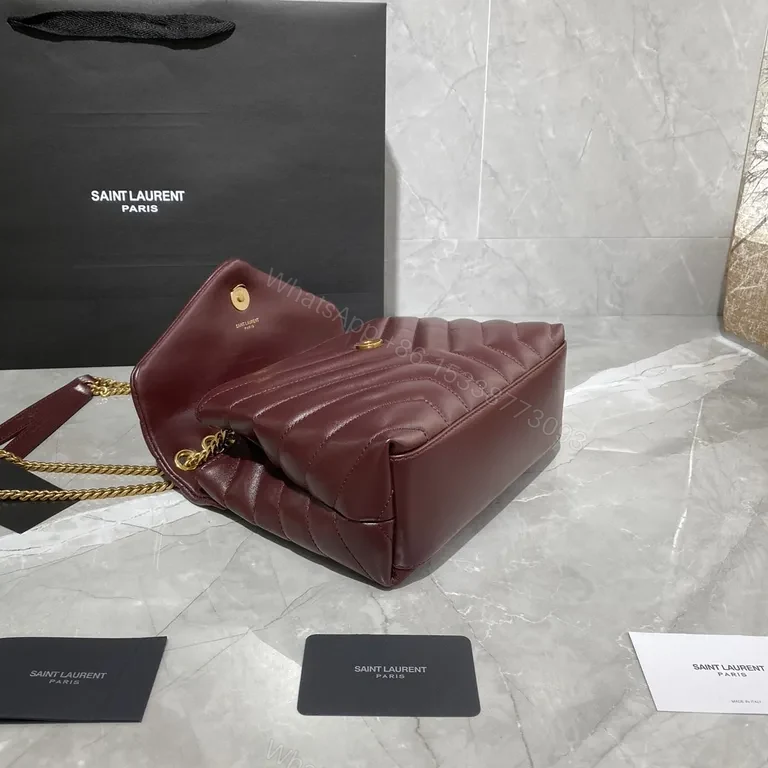 View 5 of Quilted Burgundy YSL Shoulder Bag â€” Bold, Iconic Accessory