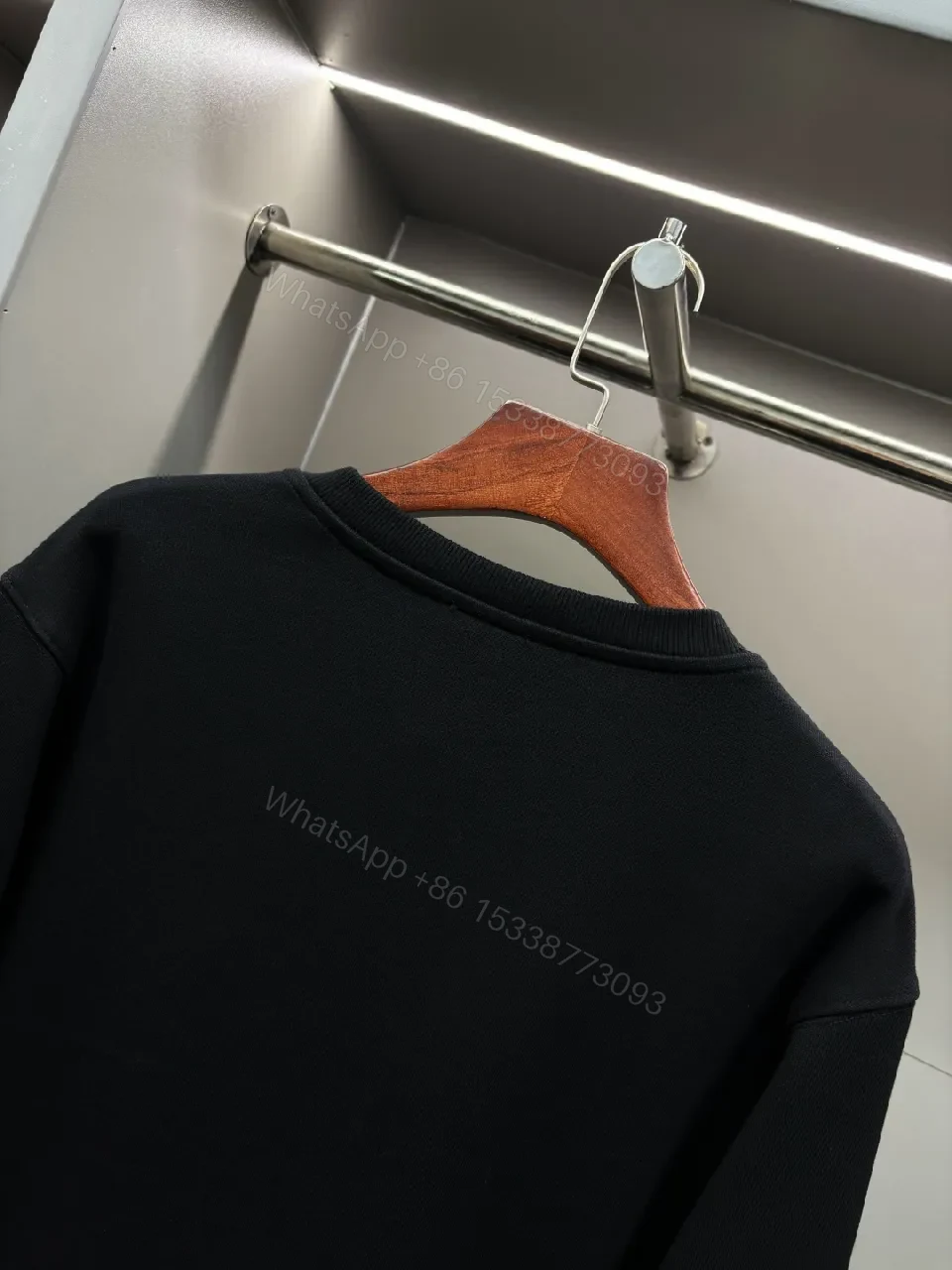 View 7 of Black Cotton Crewneck Sweatshirt with Metallic Crest Print, Modern Heritage, All‐Day Comfort