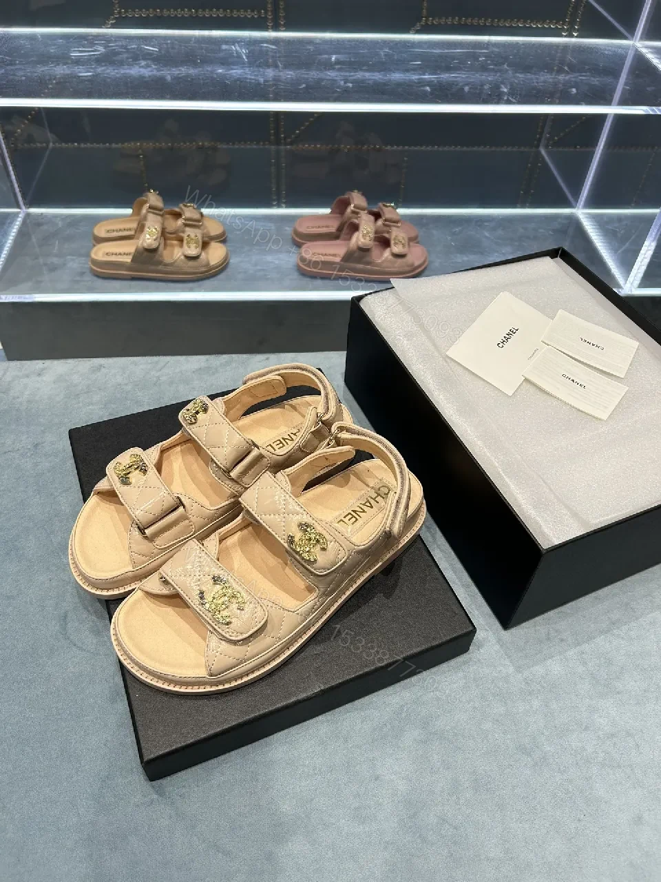 View 6 of Beige Faux Leather Sandals • Quilted Straps • Everyday Luxury
