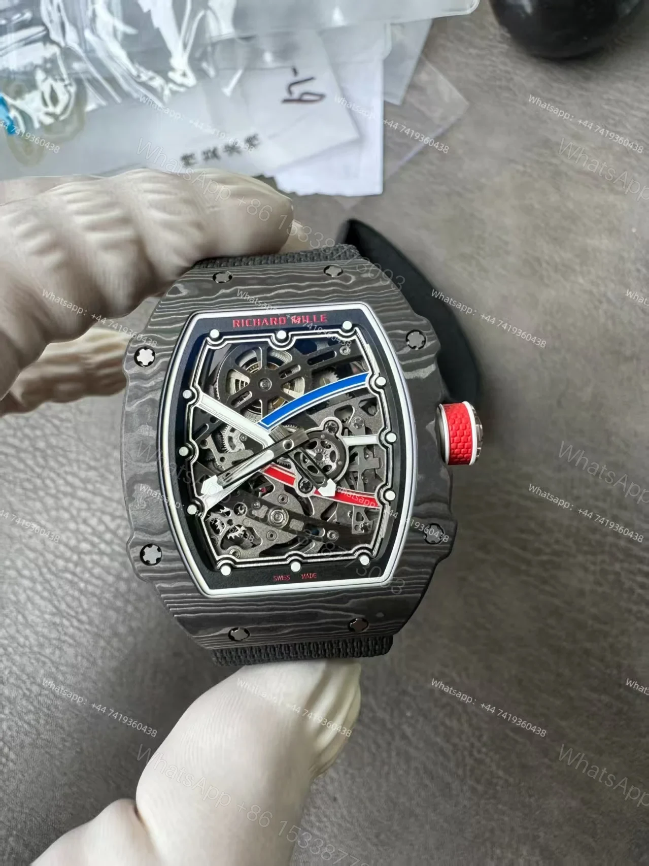 View 2 of Super Clone Richard Mille RM67-02 Carbon TPT Skeleton Tourbillon 1:1 Replica Watch with Black Strap