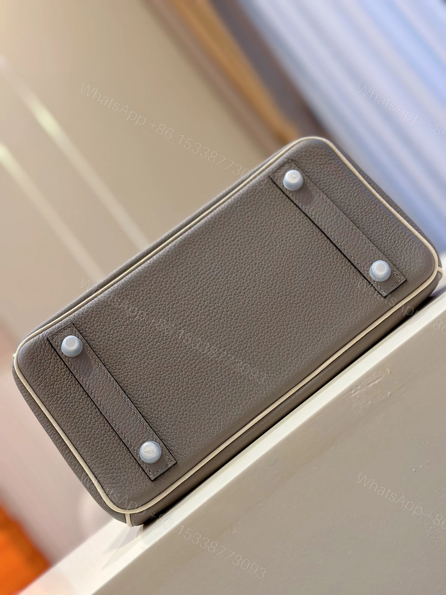 View 6 of Hermes Birkin 25 Gray/Beige Customize Palladium Hardware