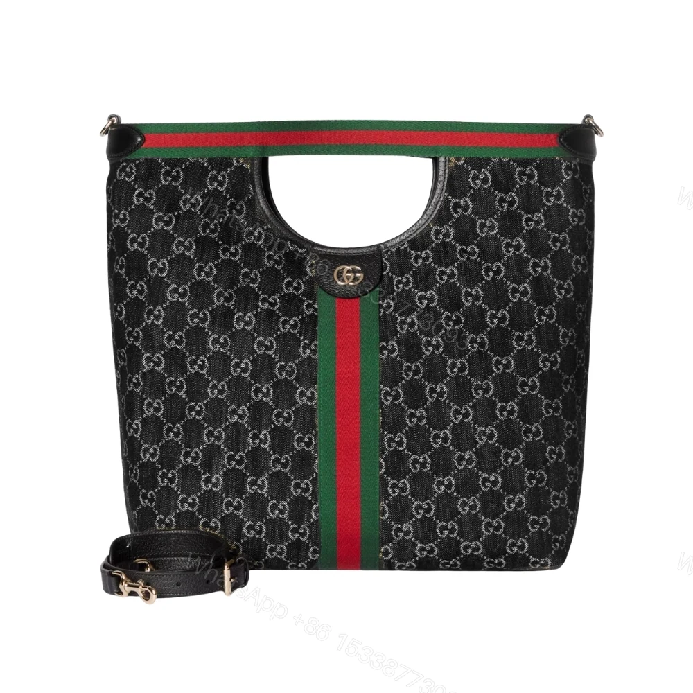 Gucci Giglio Large Tote Bag Black And White GG Denim 39Cm ‎ — view 1