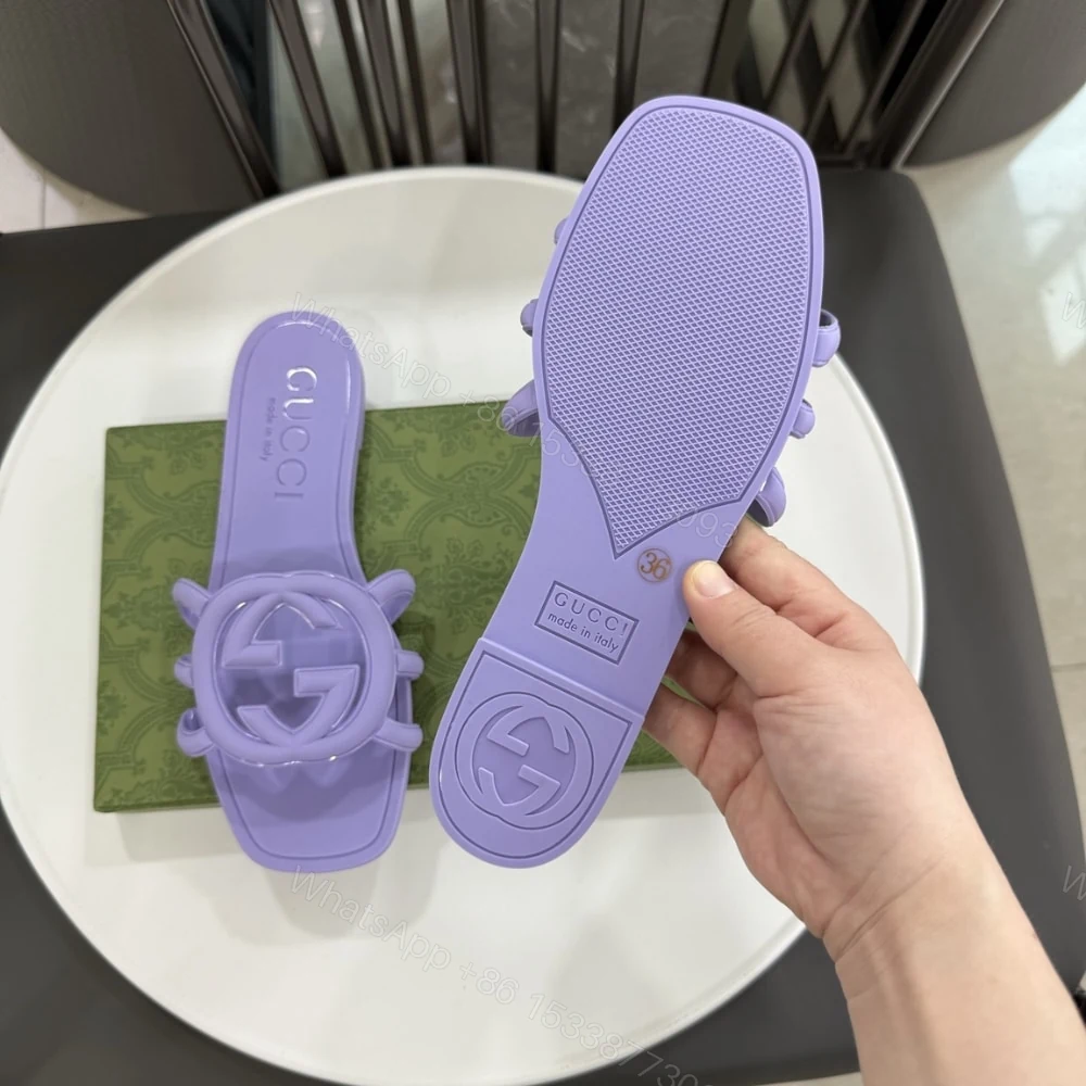 View 5 of GUCCI WOMEN’S INTERLOCKING G SLIDE SANDAL LILAC 780307 J8700 5316