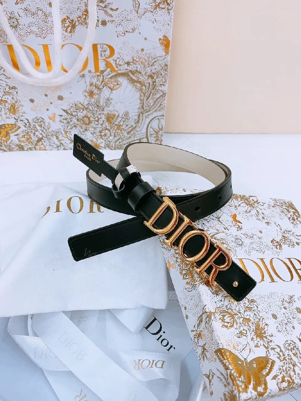View 5 of Minimalist Black Leather Belt with Gold Buckle Accent