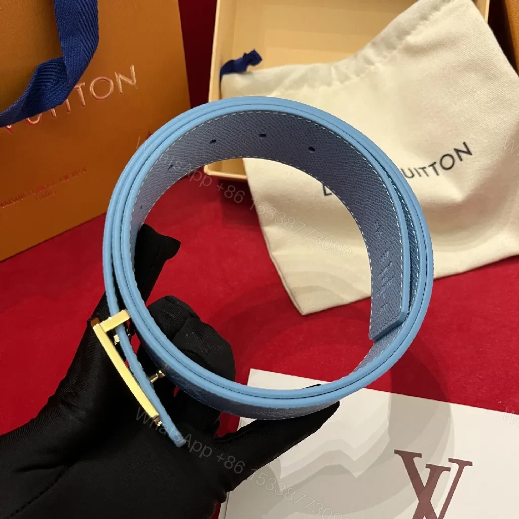 View 6 of Pastel LV-Style Textured Belt with Signature Buckle