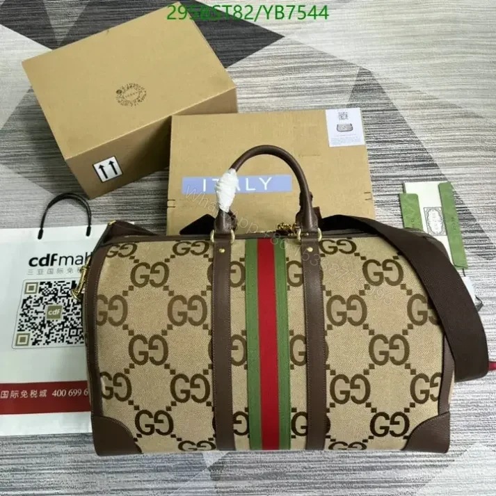 View 3 of Gucci GG Jumbo Beige Large Travel Bag Replica YB7 in Camel Canvas