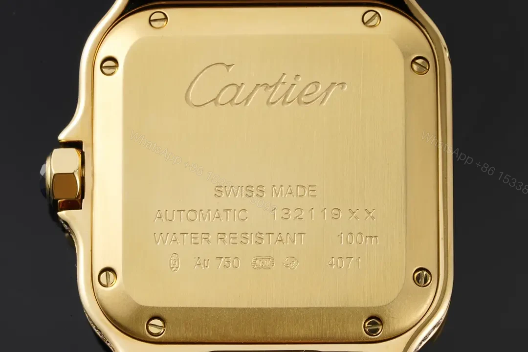 View 5 of JF Factory Cartier Santos de Cartier Women’s Watch – Stainless Steel and Gold with White Dial, Blue Hands, and Brown Leather Strap