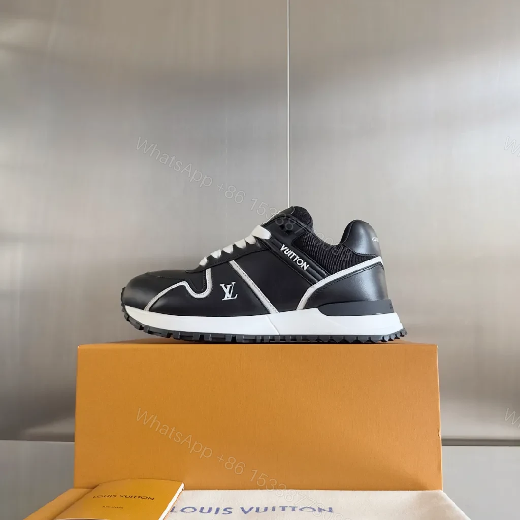 View 2 of Dynamic Runner: Black & White Leather-Sculpted Comfort Sneakers