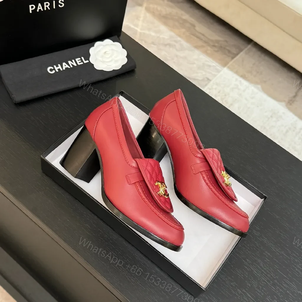 View 7 of Red Leather Quilted Loafers with Gold Crest, Luxe Everyday Elevation