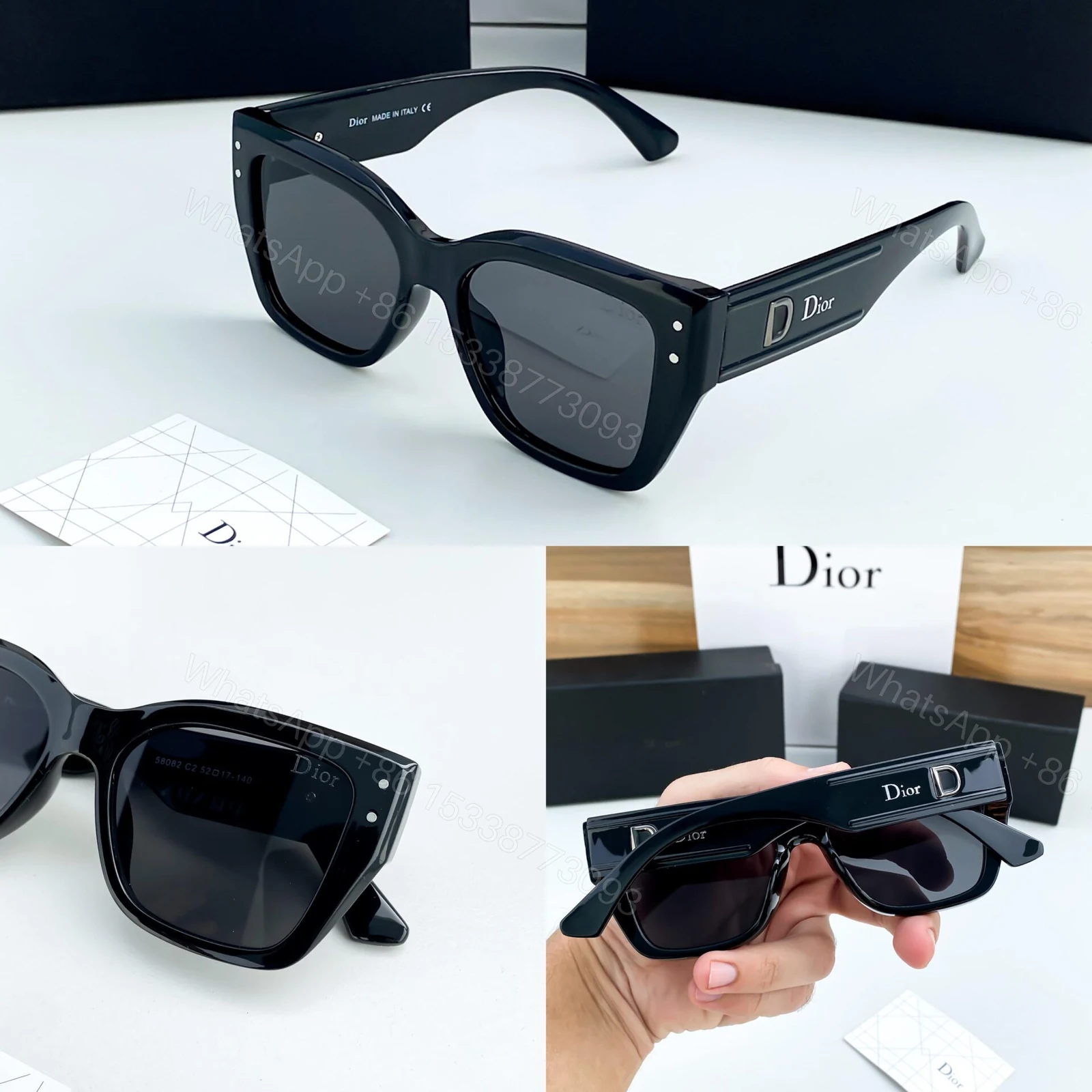 View 2 of Dior Square Sunglasses Black Plastic