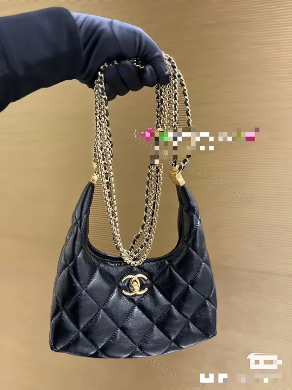 View 7 of Chanel-Style Black Quilted Mini Bag with Chain Strap