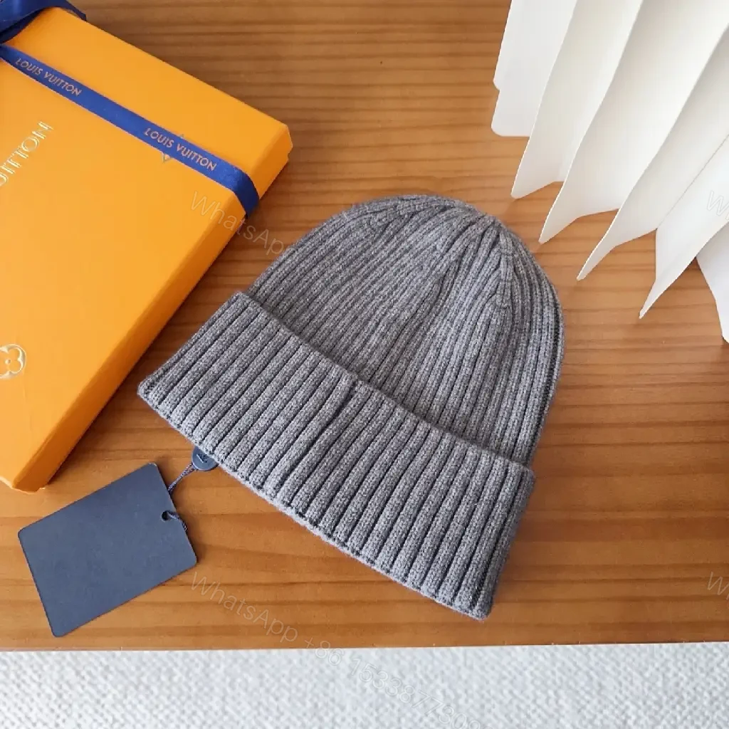 View 2 of Grey Wool Knit Beanie with Subtle LV Logo