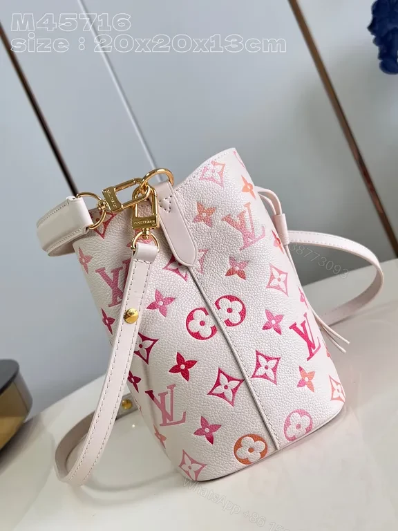 View 4 of Chic Soft Pink Monogram Drawstring Bucket Bag - Luxury Style