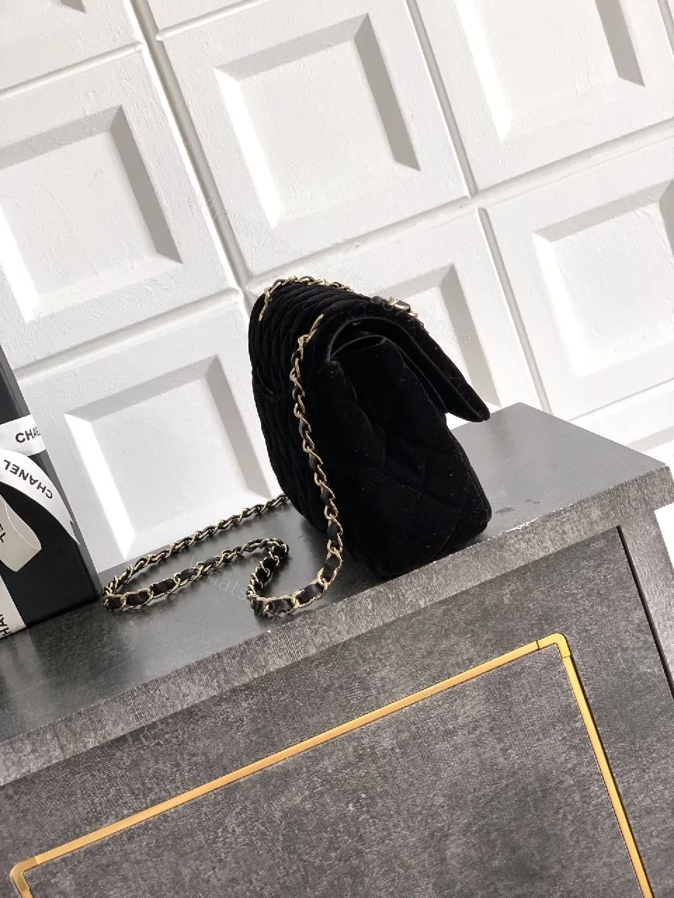 View 6 of Chic Black Velvet Shoulder Bag with Gold Chain Consensus
