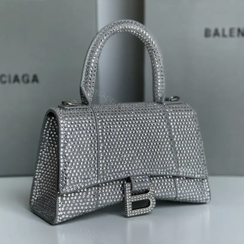 View 6 of 高仿Balenciaga*Hourglass系列沙漏包滿鑽銀色XS