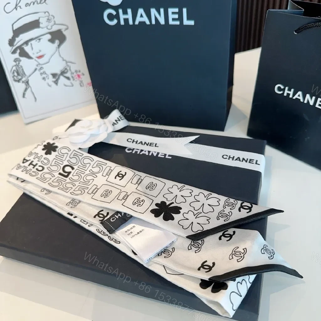 View 4 of Monochrome Silk Scarf: Luxe, Logo-Accent, Everyday Scarves