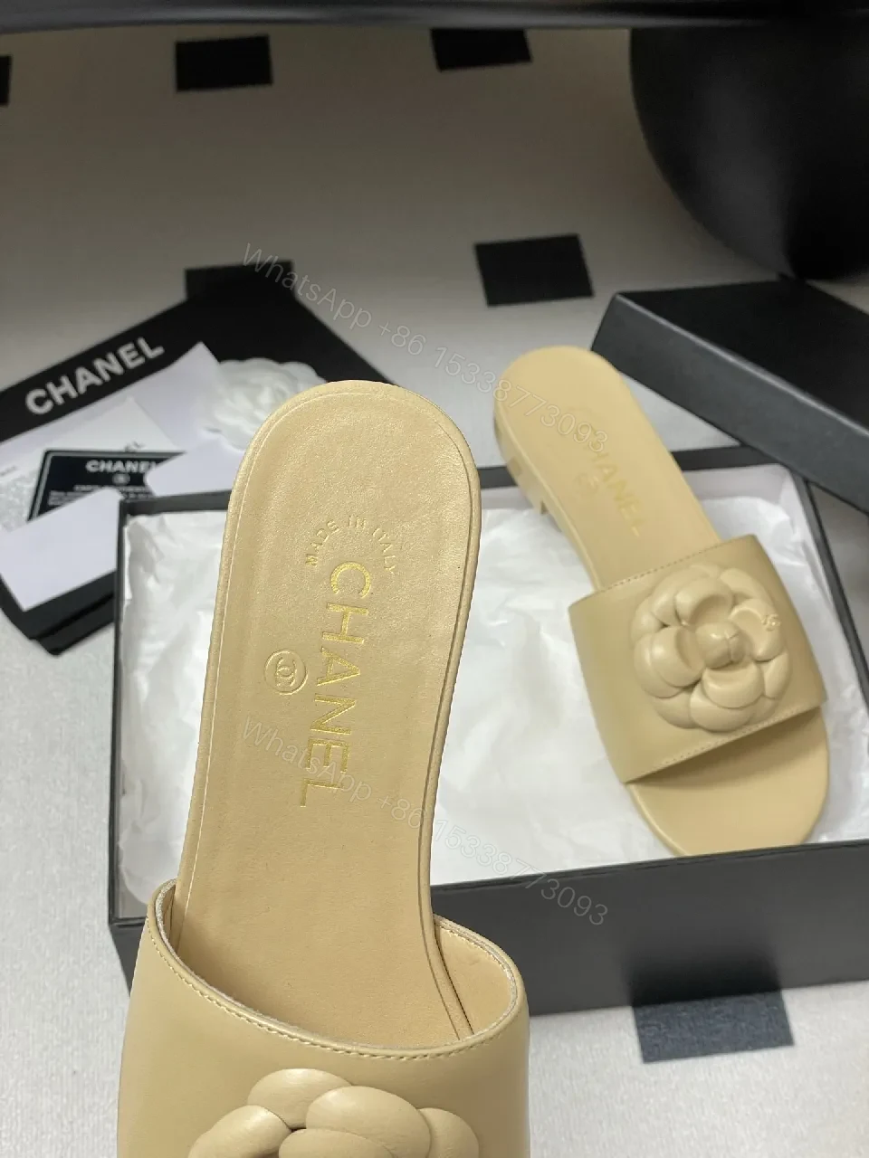 View 5 of Camellia Leather Slides — Soft Nude Comfort, Couture Detail, Everyday Luxury