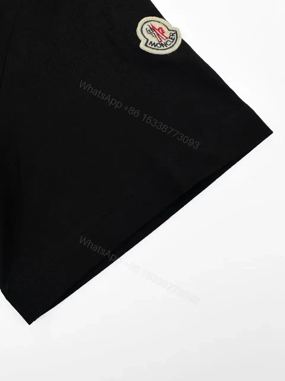 View 7 of Black Cotton Crewneck Tee with Logo Patch, Relaxed Fit T-shirt