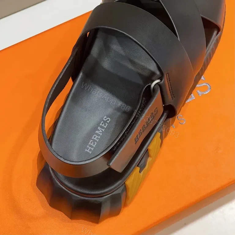 View 6 of Matte-Black Hermes-Influenced Sandals: Sculpted Comfort Platform