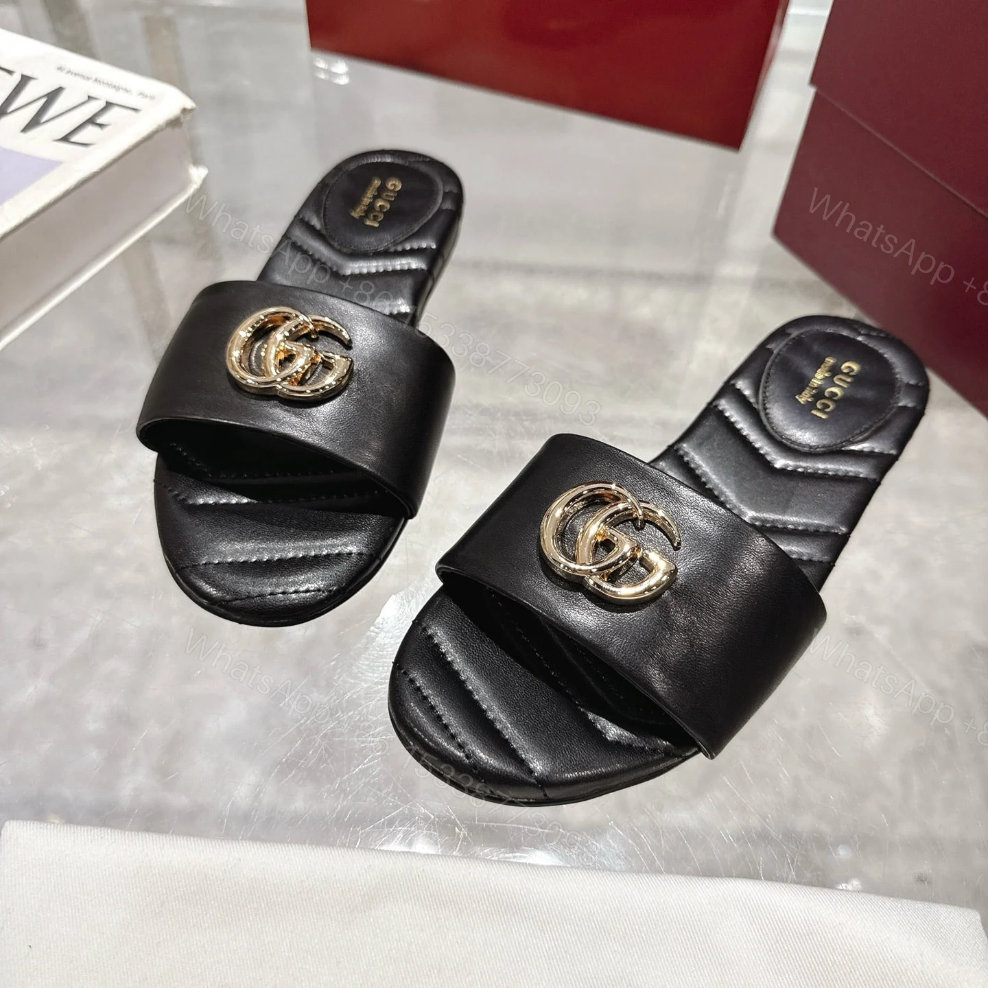 View 8 of GUCCI WOMEN SLIDE SANDAL WITH DOUBLE G BLACK ‎832449 BKO00 1000