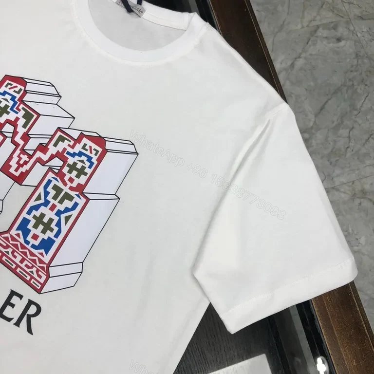 View 8 of Graphic Moncler Tee: Bold M Motif in Premium White Cotton Tee