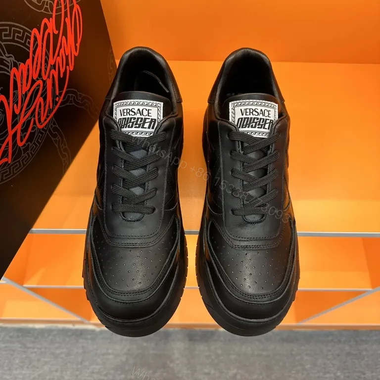 Black Leather Sneaker – Versace, Premium City Style Sneakers — view 1