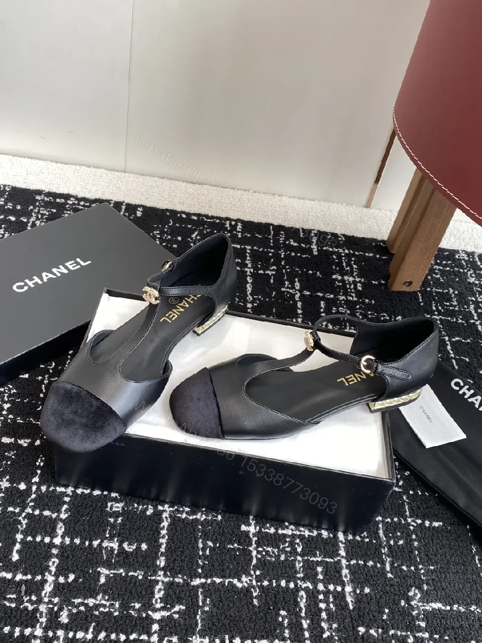 Black Satin & Suede Slingback Heels with Gold Hardware — view 1