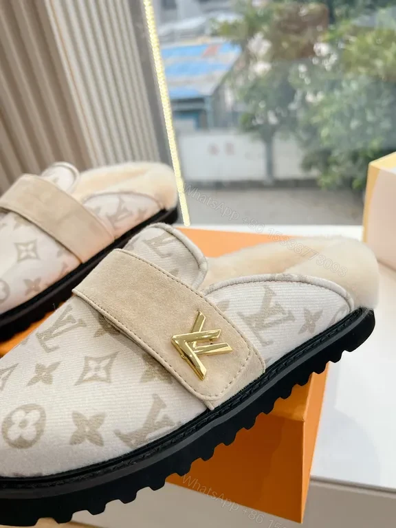 View 2 of Relaxed-Luxe LV Monogram Slip-Ons with Fur Lining