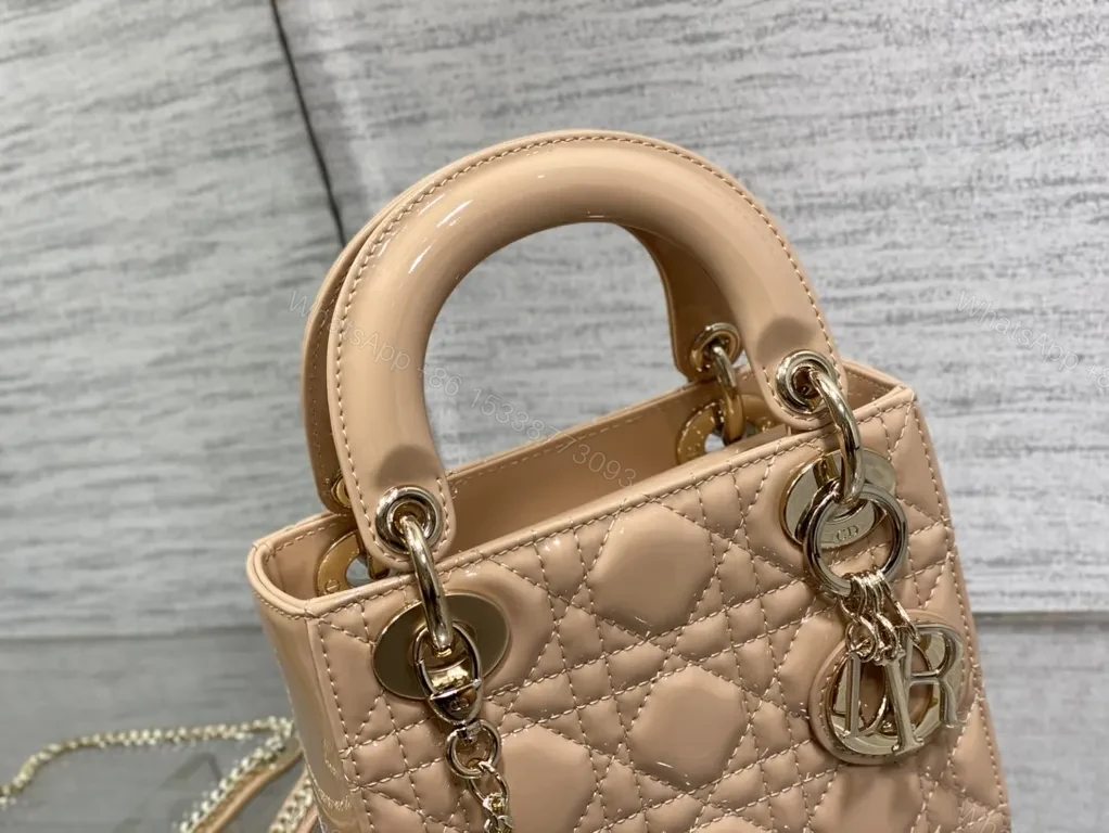 View 4 of Chic Quilted Mini Handbag â€“ Gold Chain & Charms, Nude