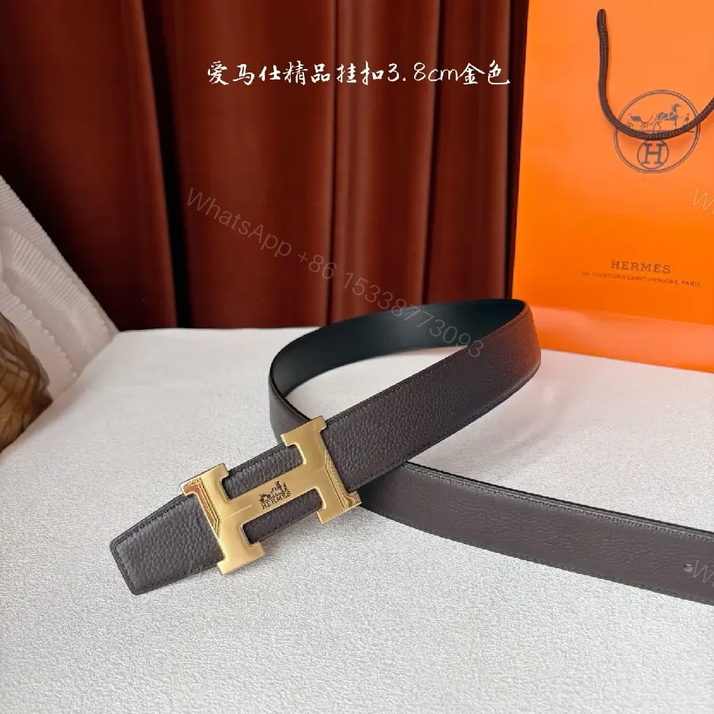 View 2 of Premium Black Leather Belt with Gold Hardware - Luxury Style Belt