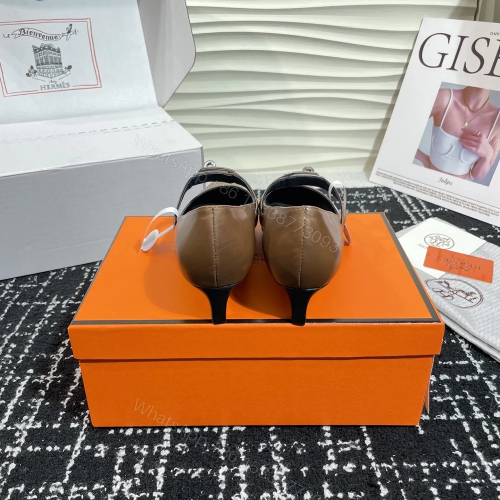 View 2 of 高仿Hermes*Kelly系列H251007Z03小牛皮高踭鞋木色4CM免檢版