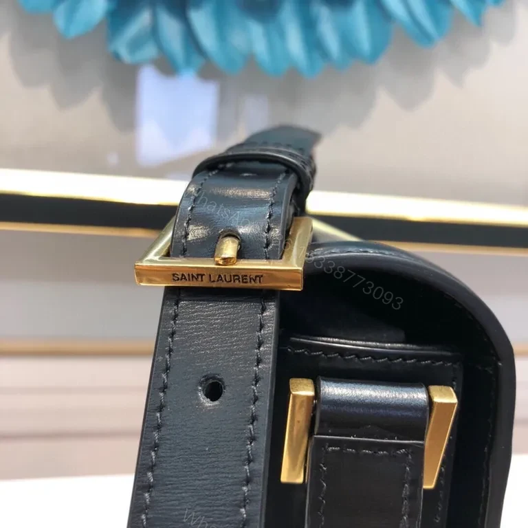 View 2 of Black Leather Clutch with Gold YSL Monogram
