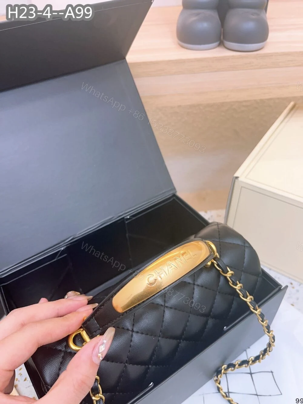 View 6 of Chanel 22B Flap Bag With Gold Hardware Top Handle Black 21Cm AS2431