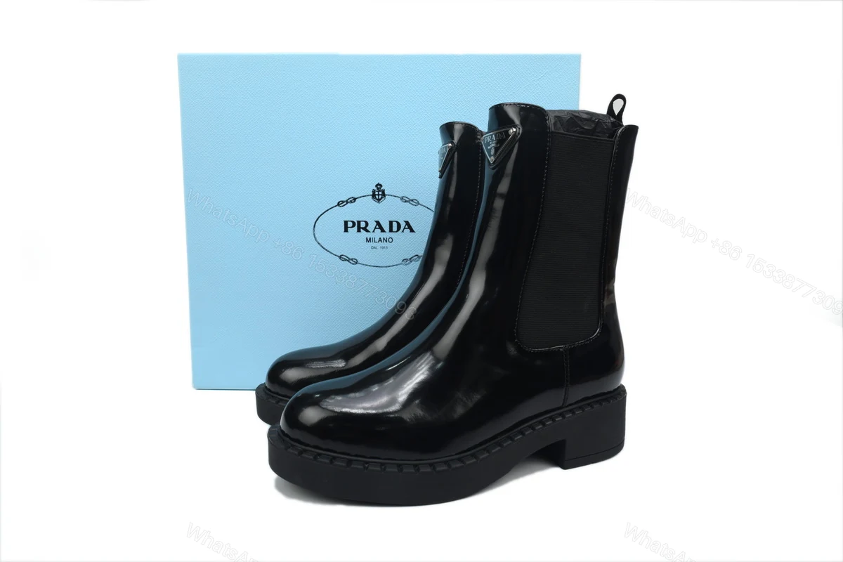 Prada Monolith patent leather booties black — view 2