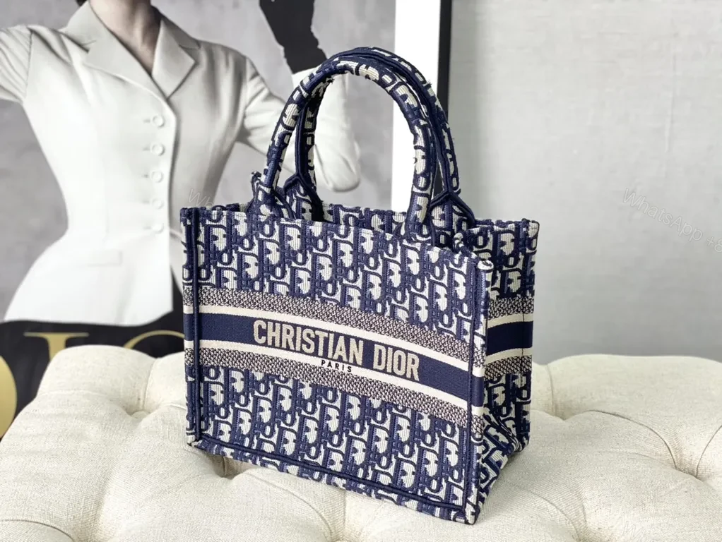 View 5 of Iconic Dior-Inspired Navy Beige Tote: Structured Luxury Bag