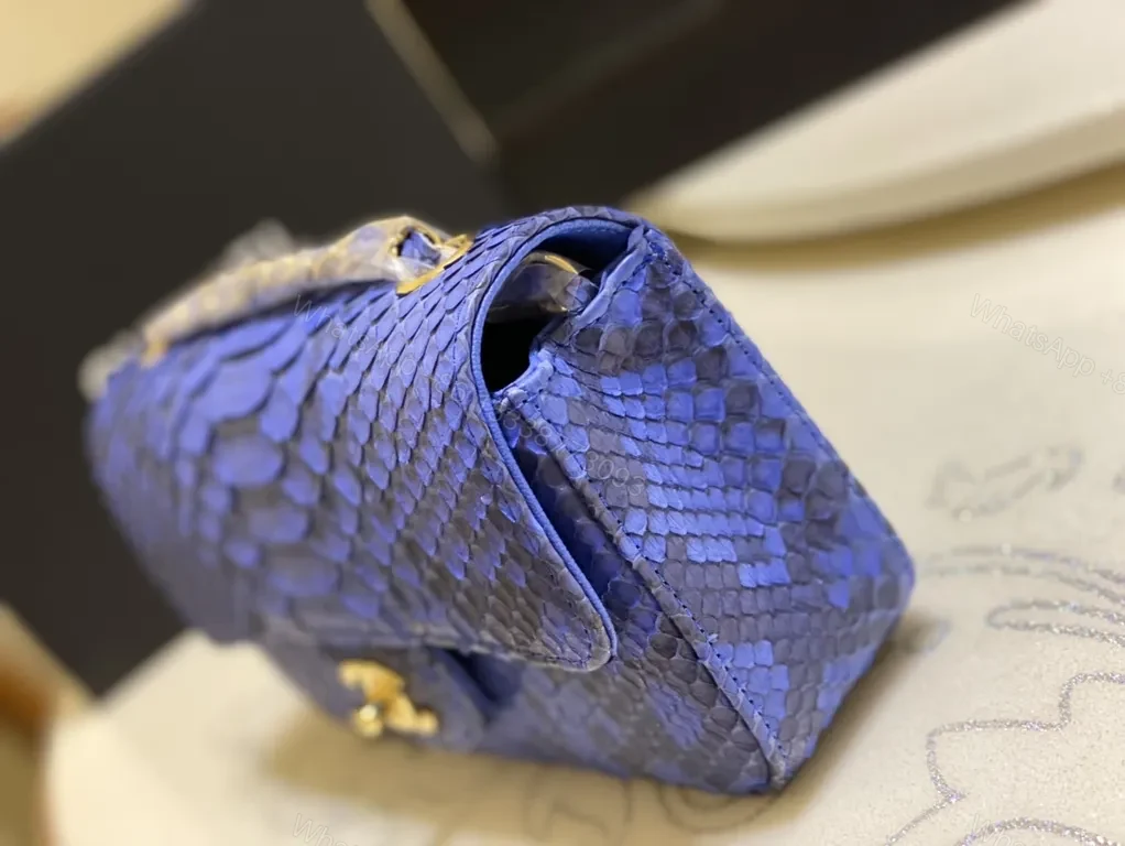 View 6 of Blue Python-Texture Wallet Bag with Gold Logo Luxury Crossbody