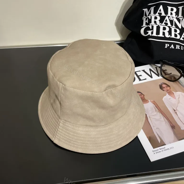 View 5 of Taupe Bucket Hat with Loewe Patch â€“ Soft, Luxe Everyday Style