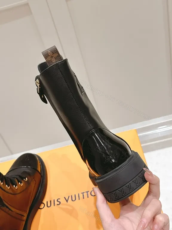View 2 of Glossy Black Combat Boot - Louis Vuitton-Inspired Detailing, All-Day Comfort