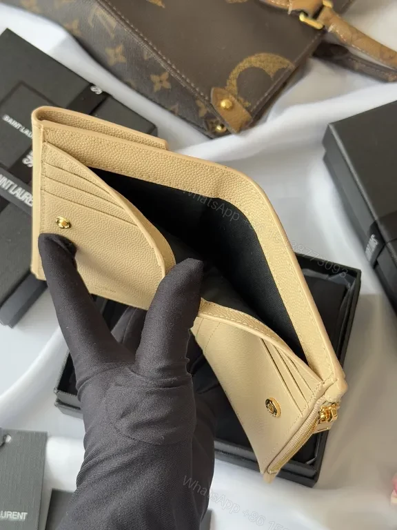 View 5 of Chic Nude Leather Wallet with Gold Hardware - Compact Luxury